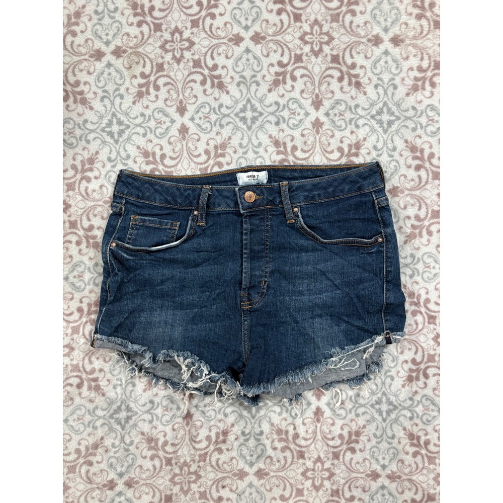 Forever 21 High Waisted Dark Wash Button Fly Cutoff Denim Shorts Size 27